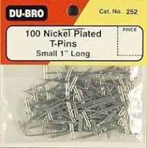 Du-Bro # 252 100 Nickel Plated T- Pins small 1'' long