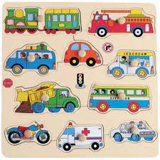 Wooden peg puzzle Transport 10 pieces