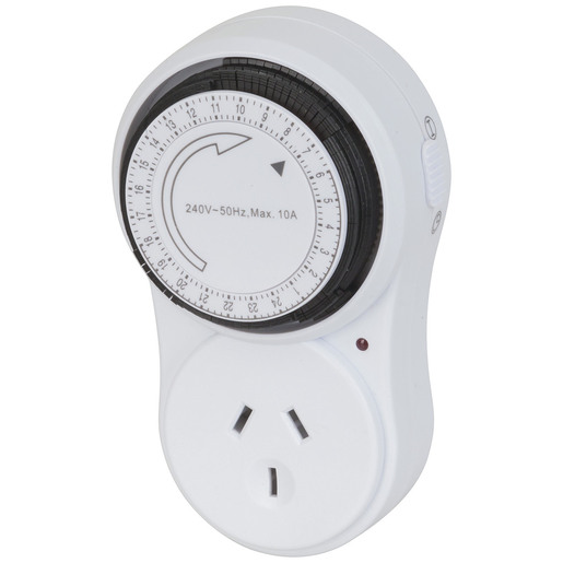 TIMER MAINS MECH 24HR WHT 240VAC A-N SW