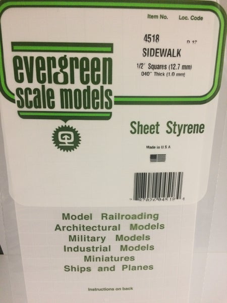 Evergreen Scale Models Sheet Styrene Sidewalk 4518