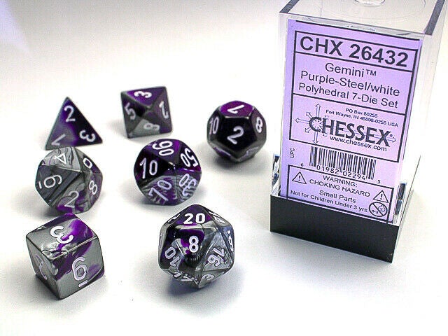 Gemini polyhedral dice set purple/ steel / white CHX26432