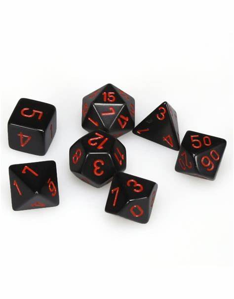 Opaque polyhedral dice set black/red