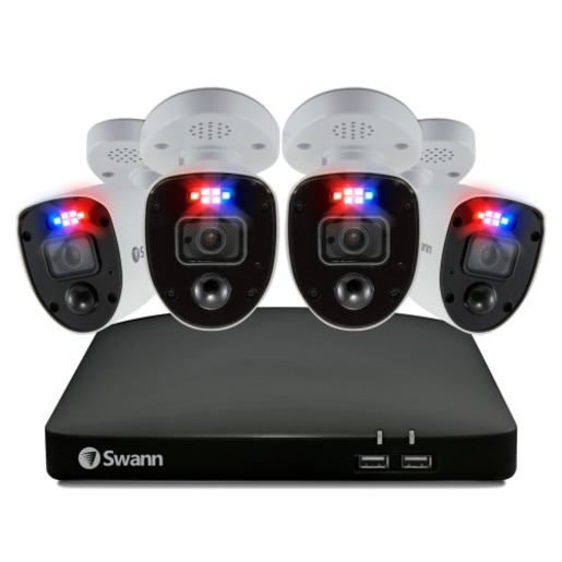 Swann 8CH 4K DVR Kit with 4 x 4K PIR Bullet Cameras with Red/Blu Flashing Lights SWDVK-856804RL