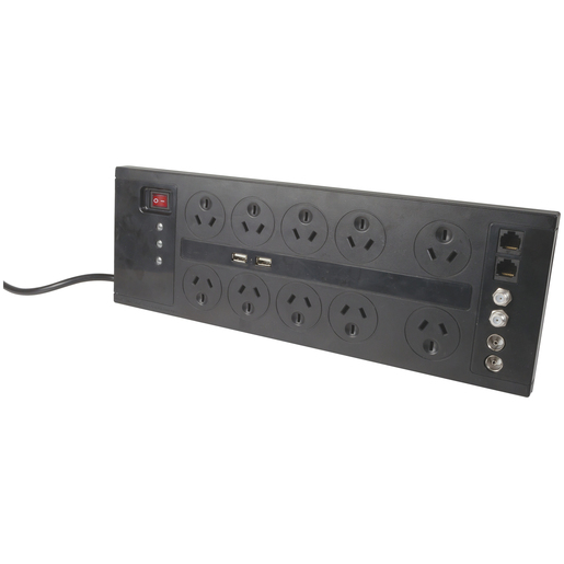 PWRBRD 10WAY 144KA SURGE USB BLK