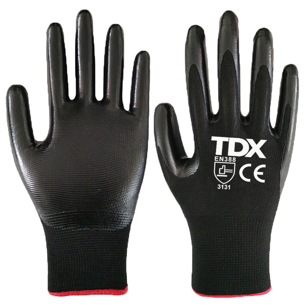 Black Flat Nitrile Open Back Glove Size XL