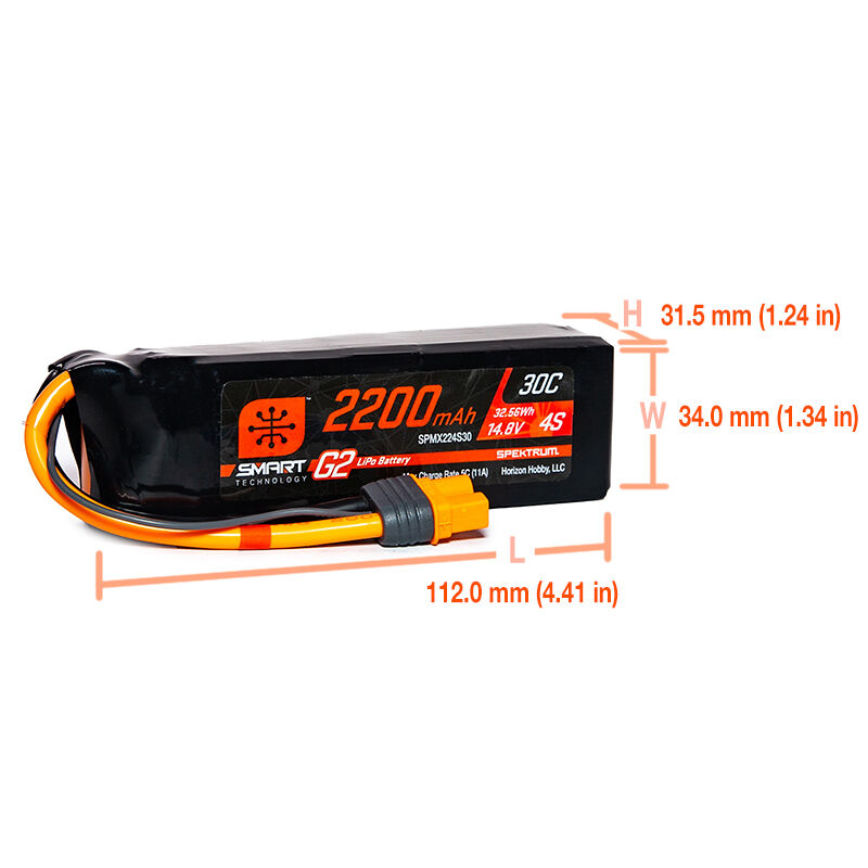 Spektrum 2200mAh 4S 14.8V Smart G2 LiPo 30C with IC3 plug