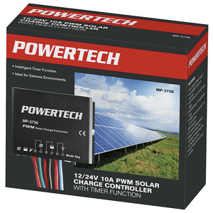 SOLAR CHG CONTLR 12/24V 10A IP67 W/TIMER