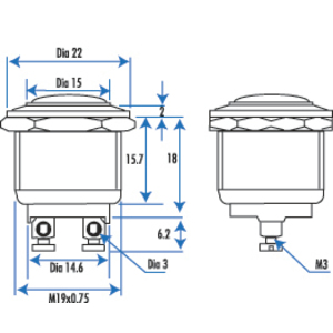 SWITCH PUSH MOM MTL RND 250VAC/4A