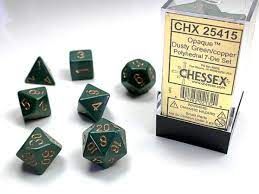 Opaque Polyhedral Dice Set Dusty Green Gold