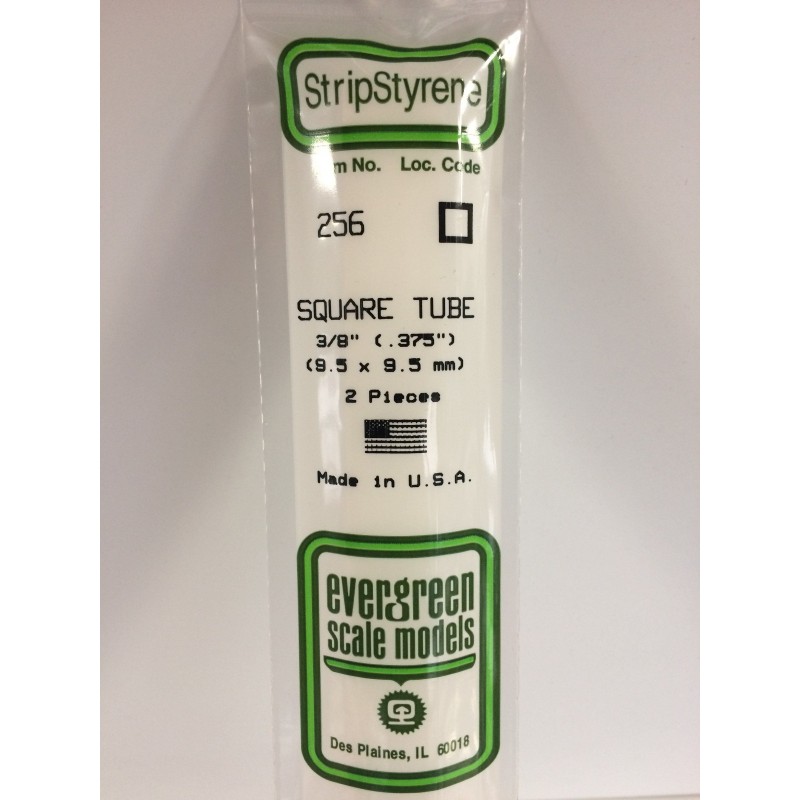 Evergreen Scale Models #256 9.5x9.5mm square tube 2 pieces