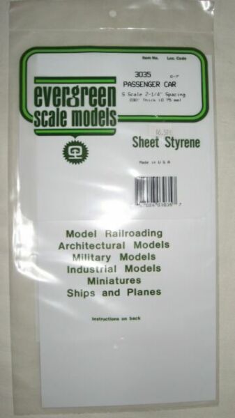 Evergreen Scale Models #3035 Passenger car S scale .75mm thick 1 sheet