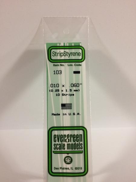 Evergreen Scale Models #103 .25x1.5mm 10 strips