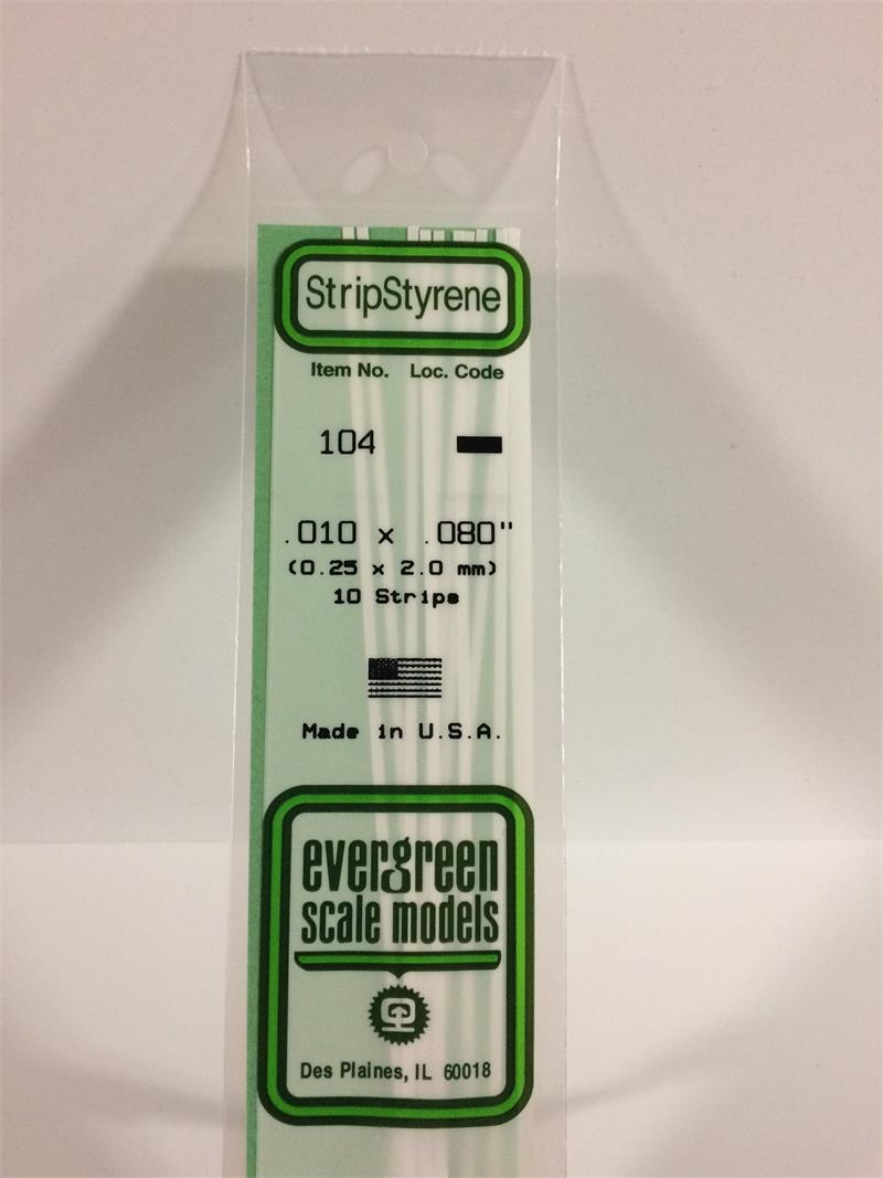 Evergreen Scale Models #104 .25x2.0mm 10 strips