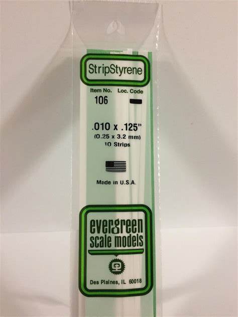 Evergreen Plastic Models #106 .25x3.2mm 10 strips