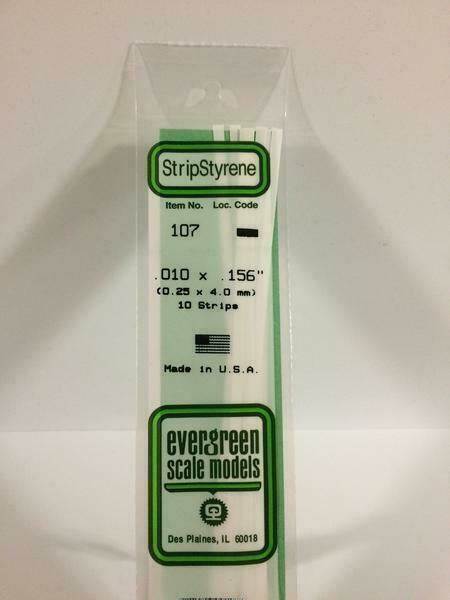 Evergreen Plastic Models #107 .25x4.0mm 10 strips