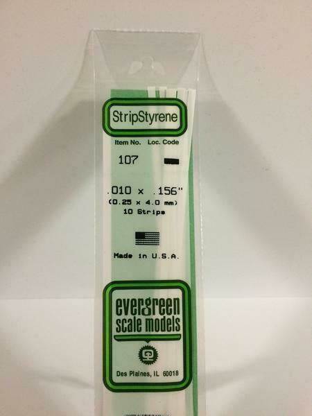 Evergreen Plastic Models #107 .25x4.0mm 10 strips