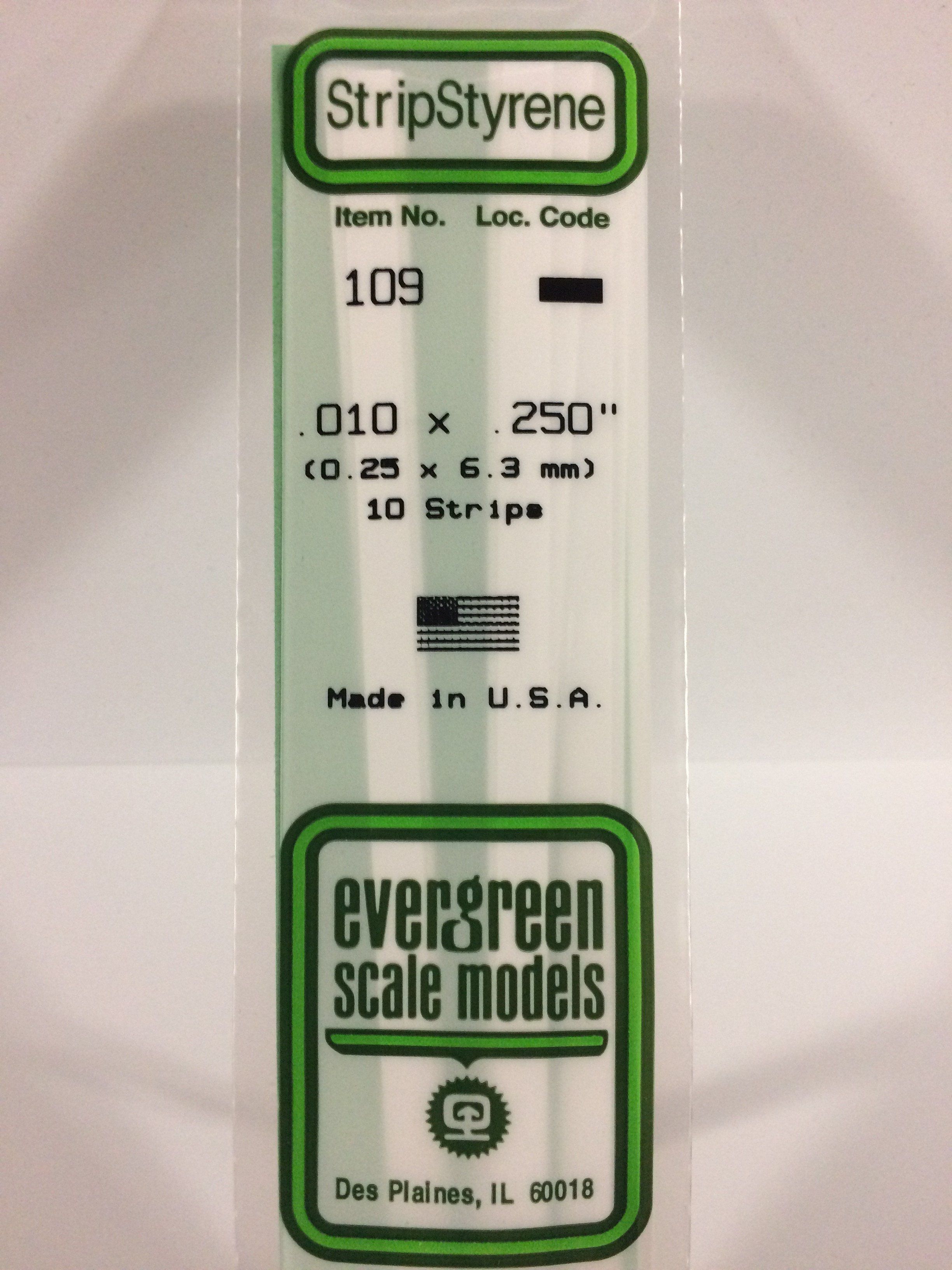Evergreen Plastic Models #109 .25x6.3mm 10 strips