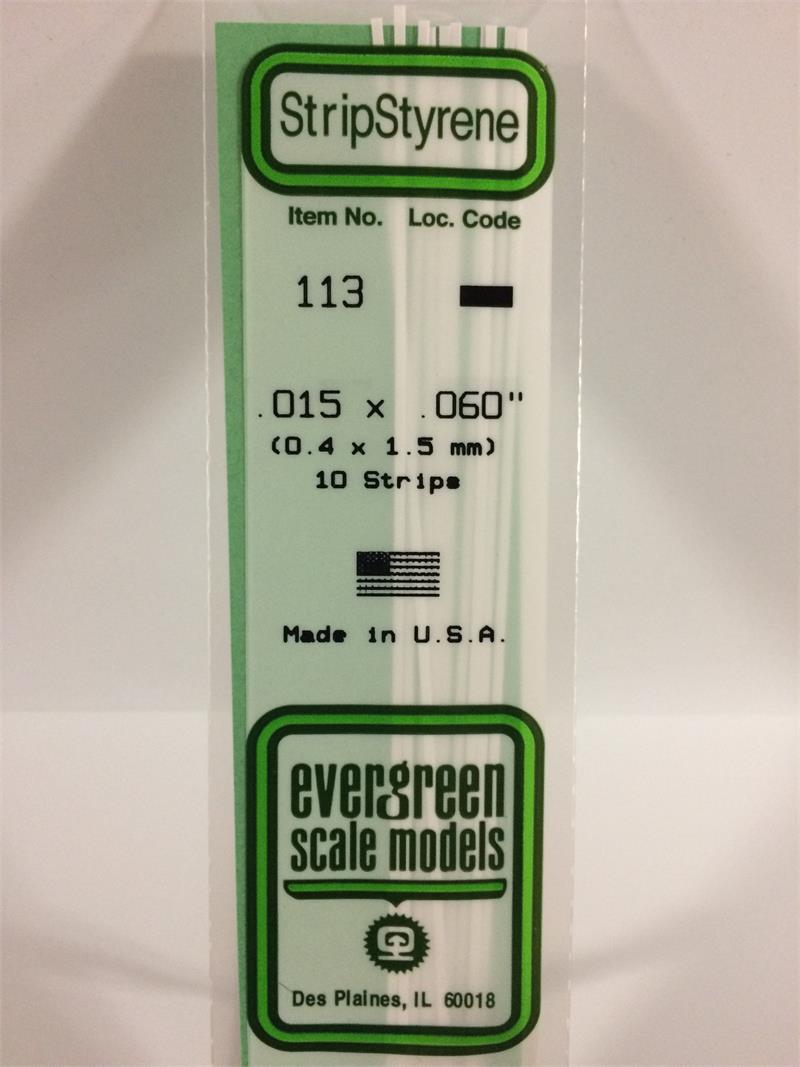 Evergreen Plastic Models #113 .4x1.5mm 10 strips