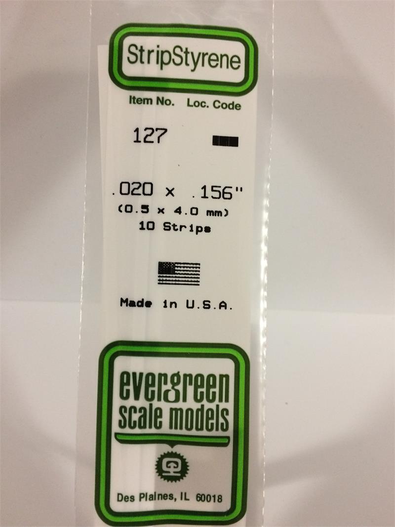 Evergreen Scale Models #127 .5x4.0mm 10 strips