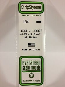 Evergreen Scale Models  #134 .75x2.0mm 10 strips