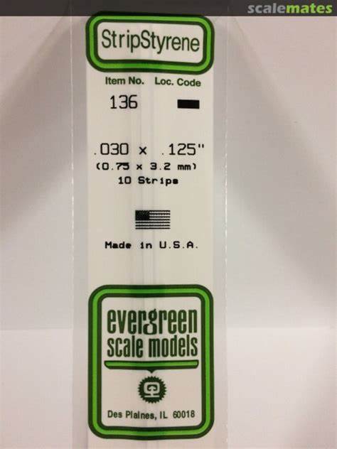 Evergreen Scale Models  #136 .75x3.2mm 10 strips