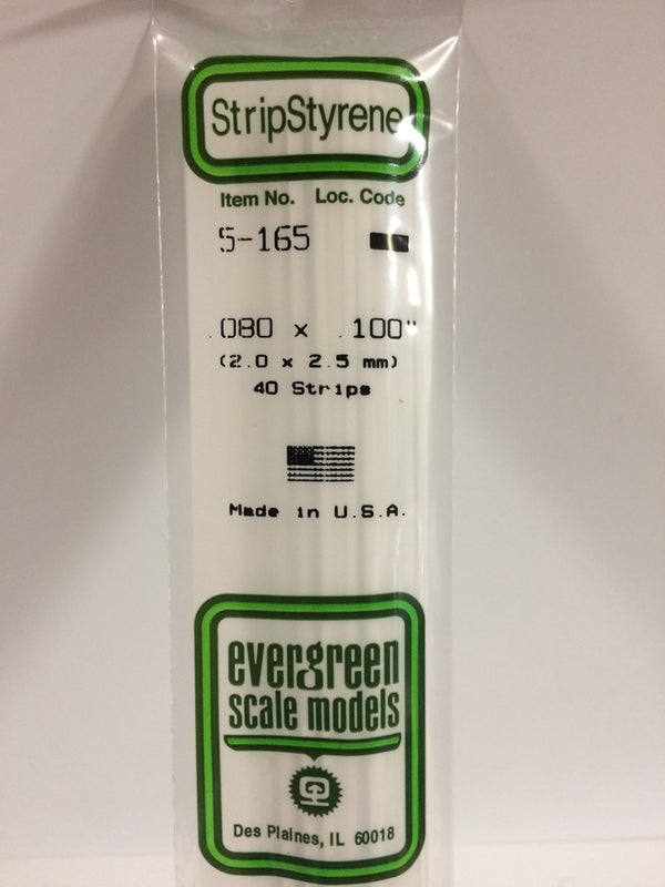 Evergreen Scale Models #165 2.0x2.5mm 8 strips