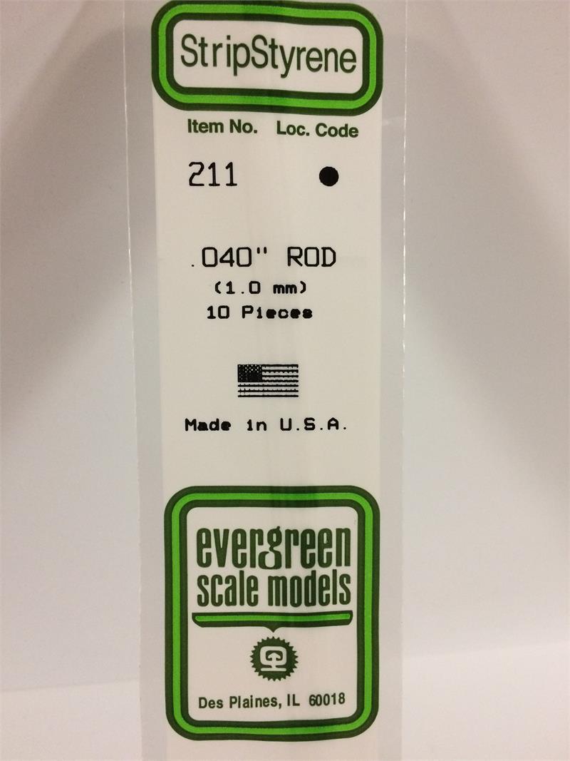 Evergreen Scale Models #211 1.0mm rod 10 pieces