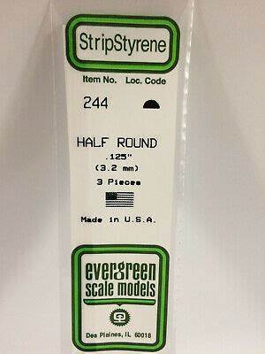 Evergreen Scale Models #244 3.2mm half round 3 pieces
