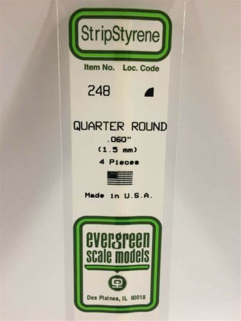Evergreen Scale Models #248 1.5mm Quarter Round 4 pieces