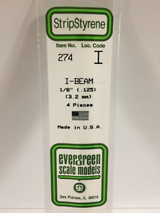 Evergreen Scale Models #274 3.2mm I Beam 4 pieces