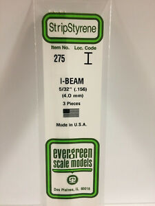 Evergreen Scale Models #275 4.0mm I Beam 3 pieces