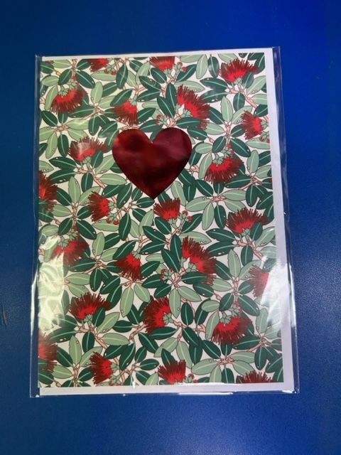 Blank Card-  Pohutukawa Red Heart