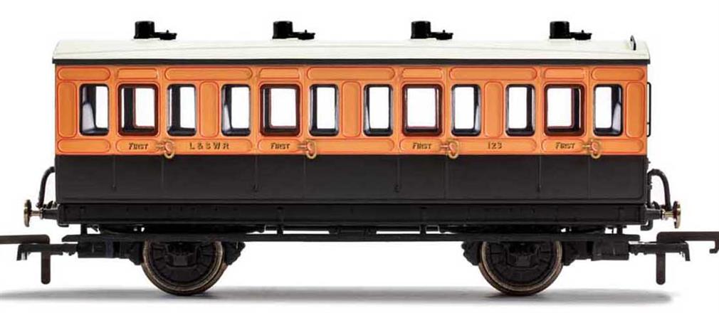 Hornby 00 Gauge L&SWR 4 Wheel Coach, 1st Class, No.123 (with lights) R40107