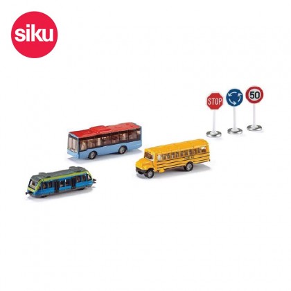 Siku URBAN TRANSPORT - CITY BUS, SCHOOL BUS, TRAM, ROAD SIGNS
