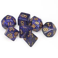 Polyhedral Dice Set Speckled Golden Cobalt