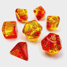Polyhedral Dice Set Translucent Red-Yellow/gold