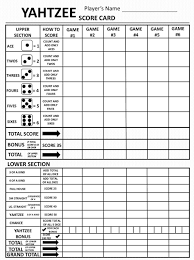 Yahtzee Score Card