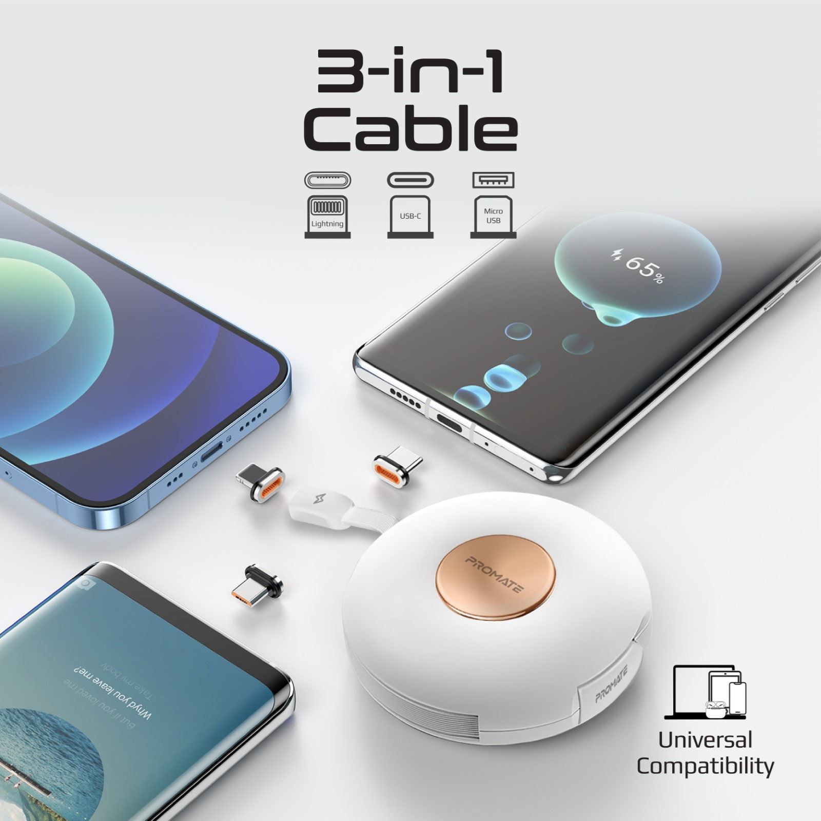 PROMATE 3 IN 1 RETRACTABLE CHARGE CABLE