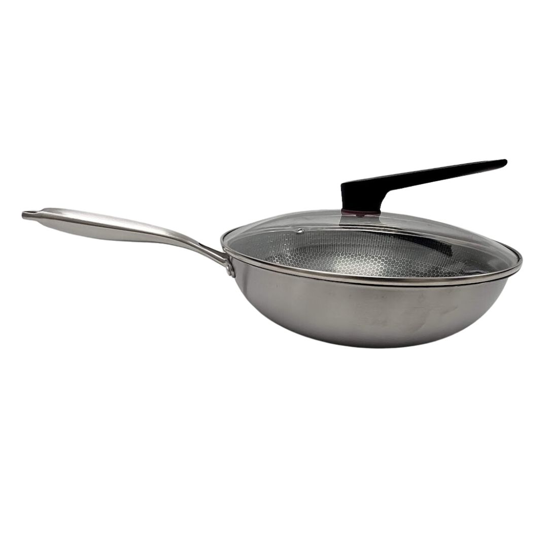 34CM S/S WOK W/LID GIFT BOX