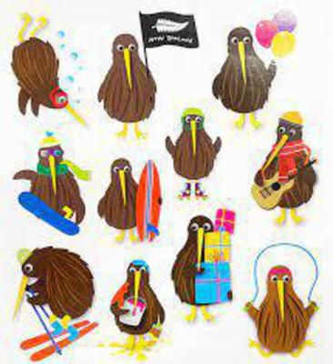 NZ Stickers - Playful Kiwi 15x17cm