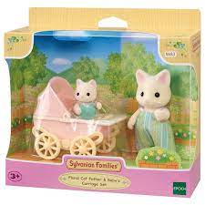 Sylvanian Family 5683  Floral Cat Father & Baby Carriage Set