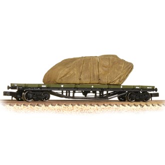 Graham Farish N Gauge 30T Bogie Bolster WD Khaki Green With Sheeted WW1 Tank Load