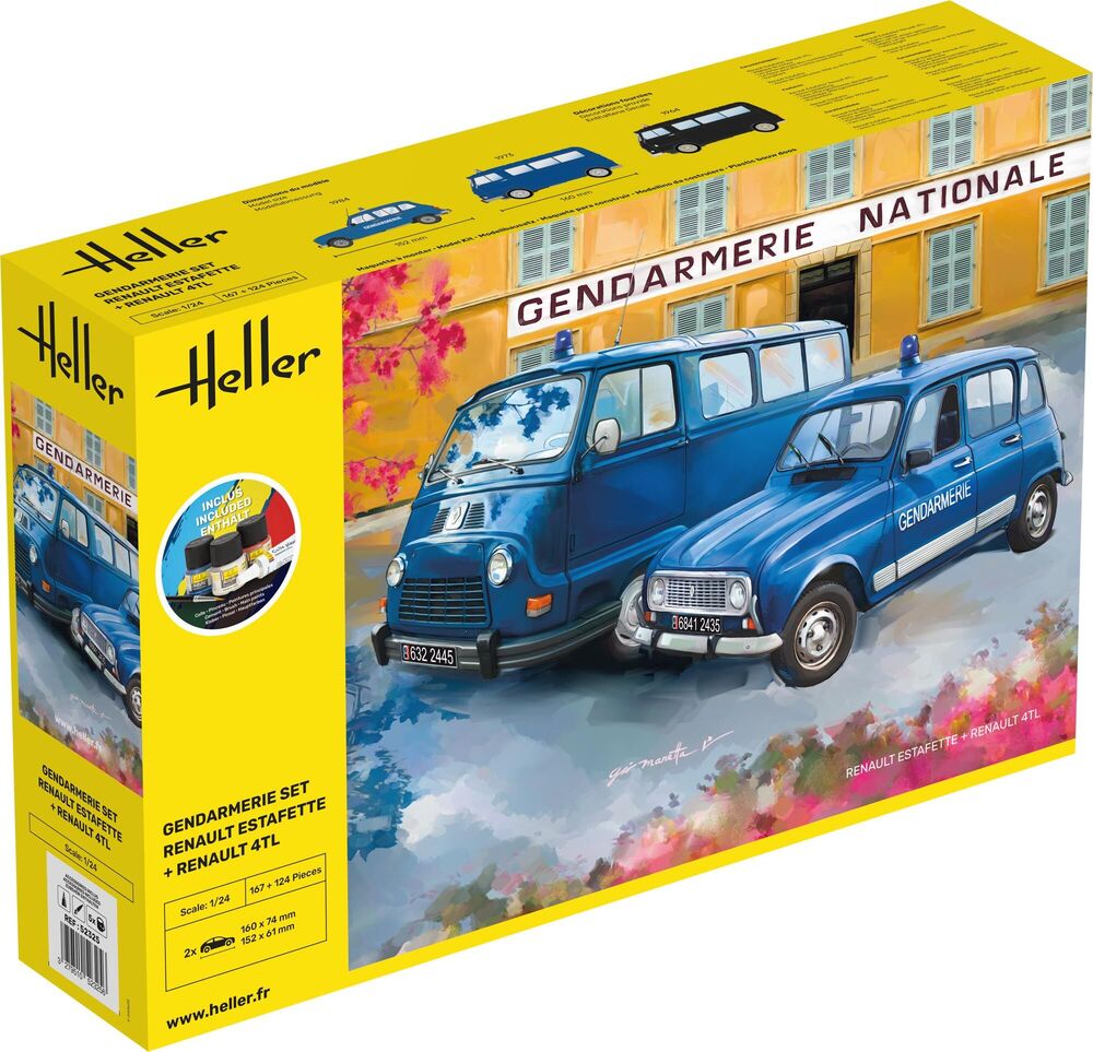 Heller 1/24 Starter Kit Gendarmerie Set, Renault Estafette + Renault 4TL