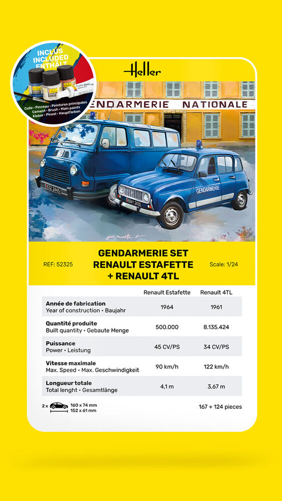 Heller 1/24 Starter Kit Gendarmerie Set, Renault Estafette + Renault 4TL