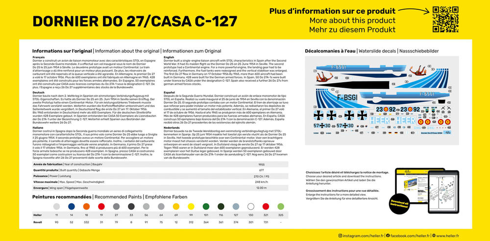 Heller 1/72 Starter Kit Dornier DO 27/CASA C-127