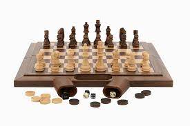 Dal Rossi Chess Checkers Backgammon Walnut 40cm