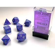 Polyhedral Dice Set Silver Tetra Speckled.