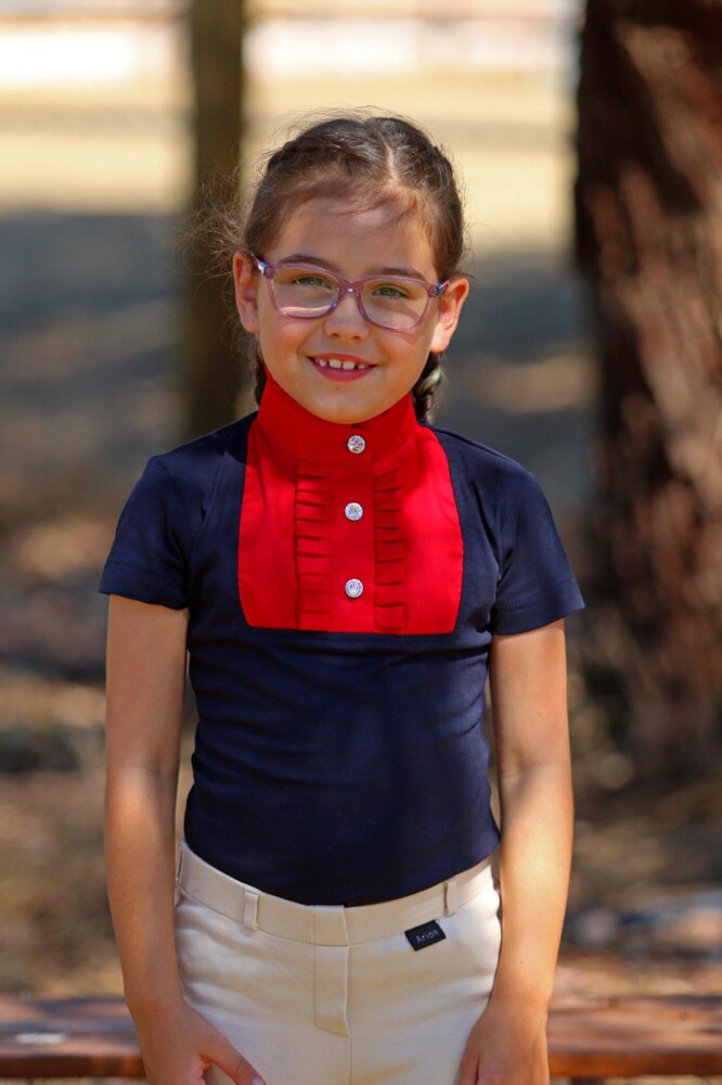 LP Design Box Pleat Shirt Navy/Red - Size 6 Childs