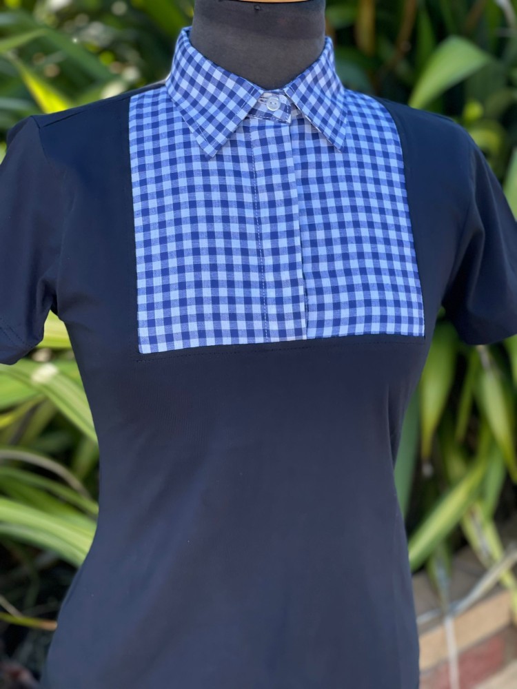 LP Design Collared Ladies Shirt Blue Check - Size 10