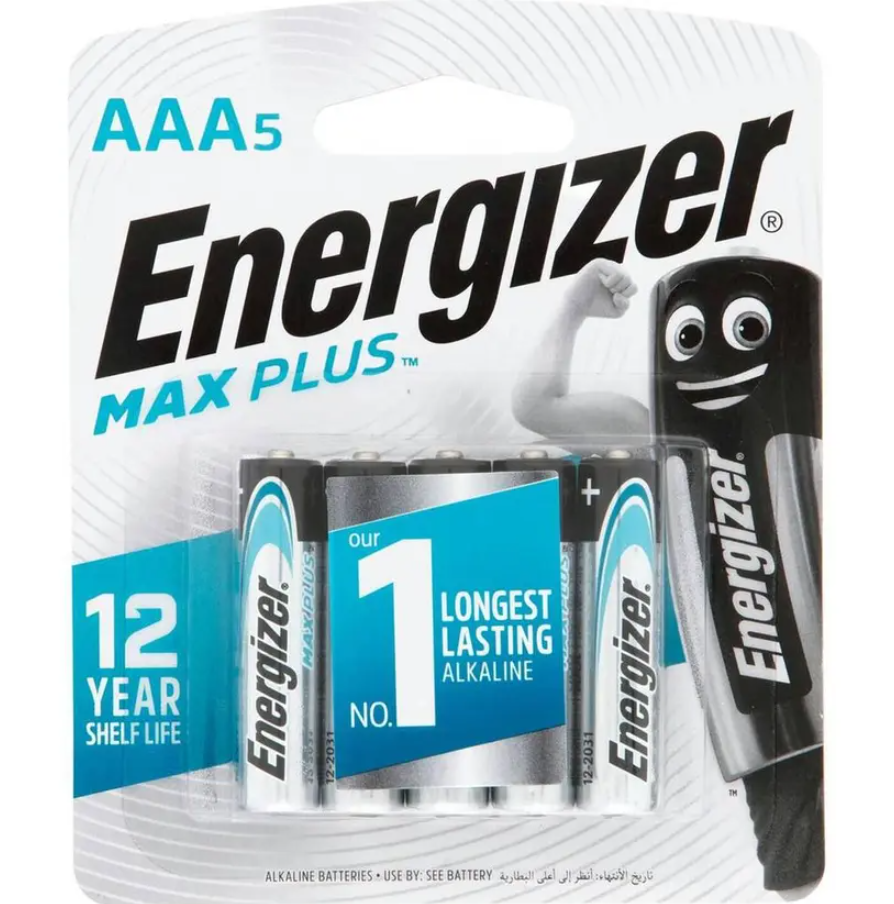 Five Pack 1.5V Energizer Max Plus AAA Batteries